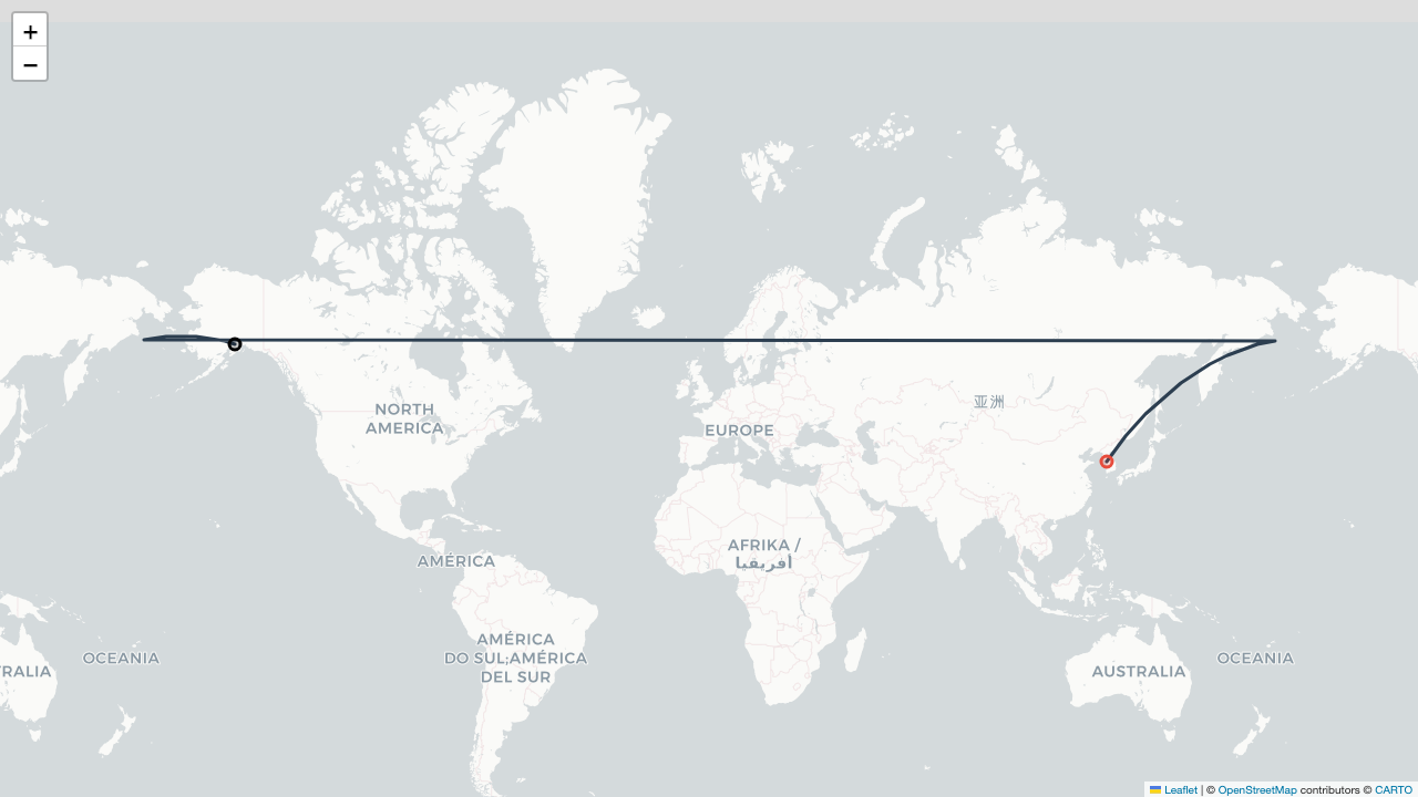 5Y9548 아틀라스에어 앵커리지 Anchorage (테드 스티븐스 앵커리지 국제공항 Ted Stevens Anchorage International Airport) (ANC)-서울 Seoul (인천 Incheon) (ICN) 항공편 일정 Flight Map