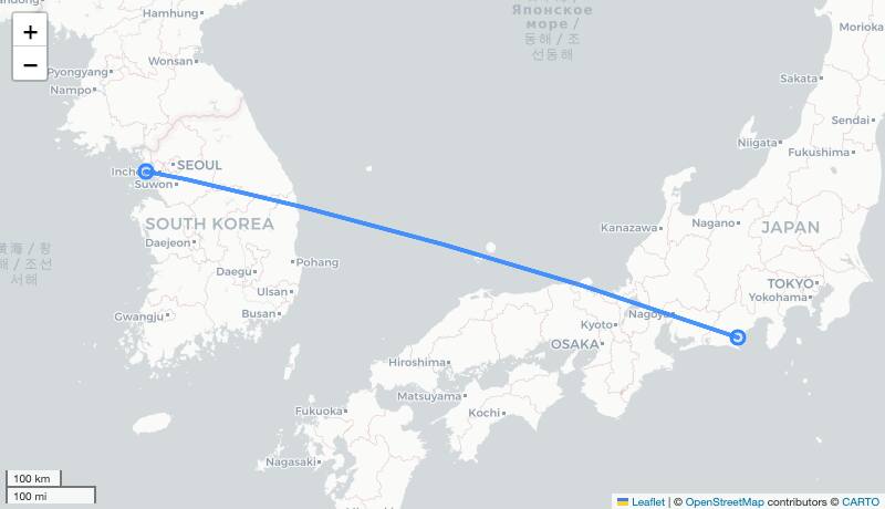 7C1604 FSZ-ICN 항로 지도