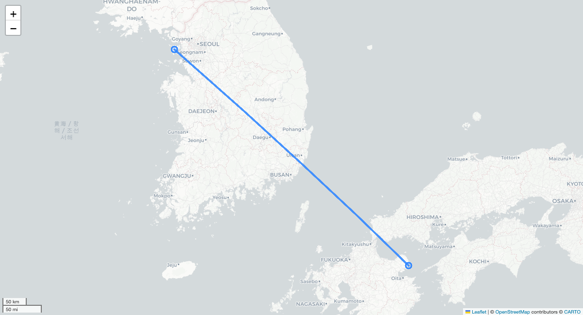 7C1812 OIT-ICN 항로 지도