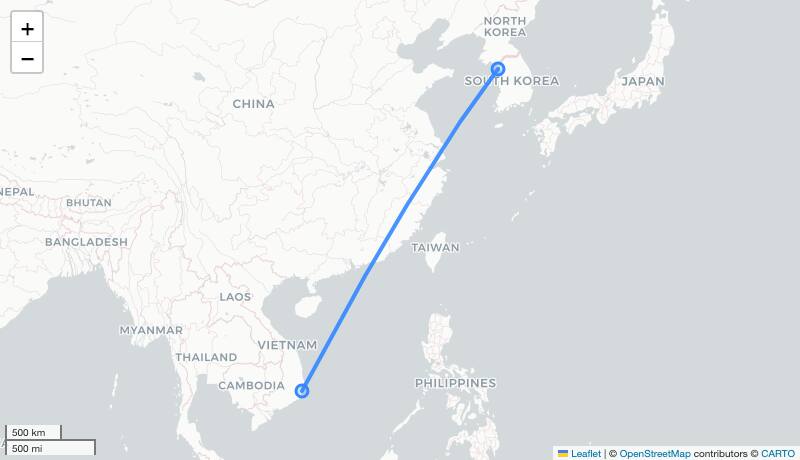 7C2303 ICN-CXR 항로 지도