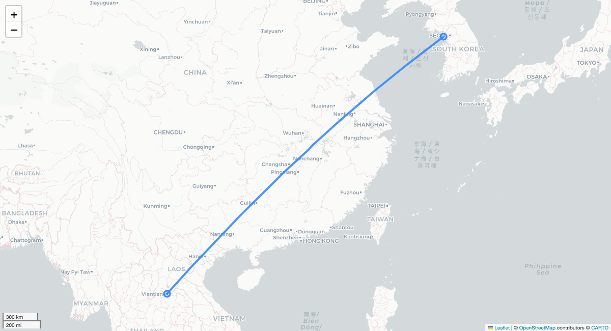 7C2402 VTE-ICN 항로 지도