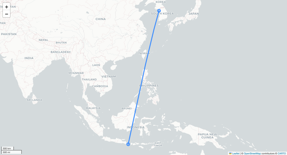 7C2711 ICN-DPS 항로 지도