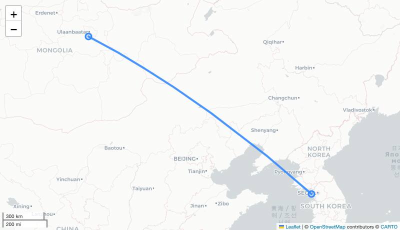 7C5204 UBN-ICN 항로 지도