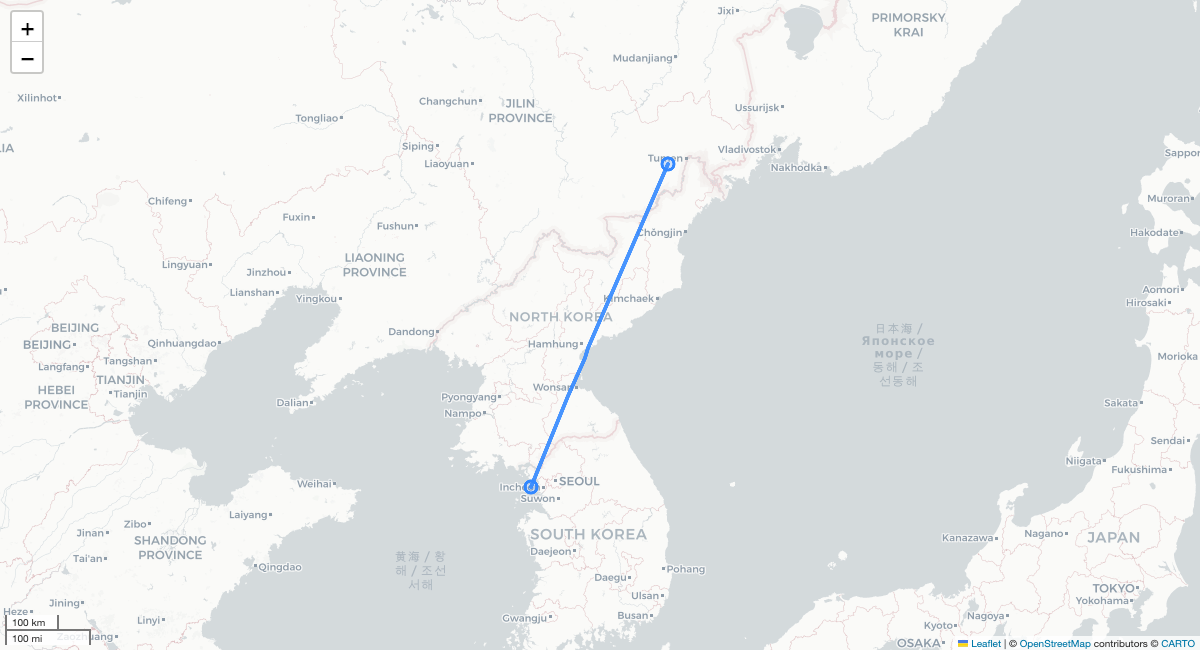 7C8903 ICN-YNJ 항로 지도