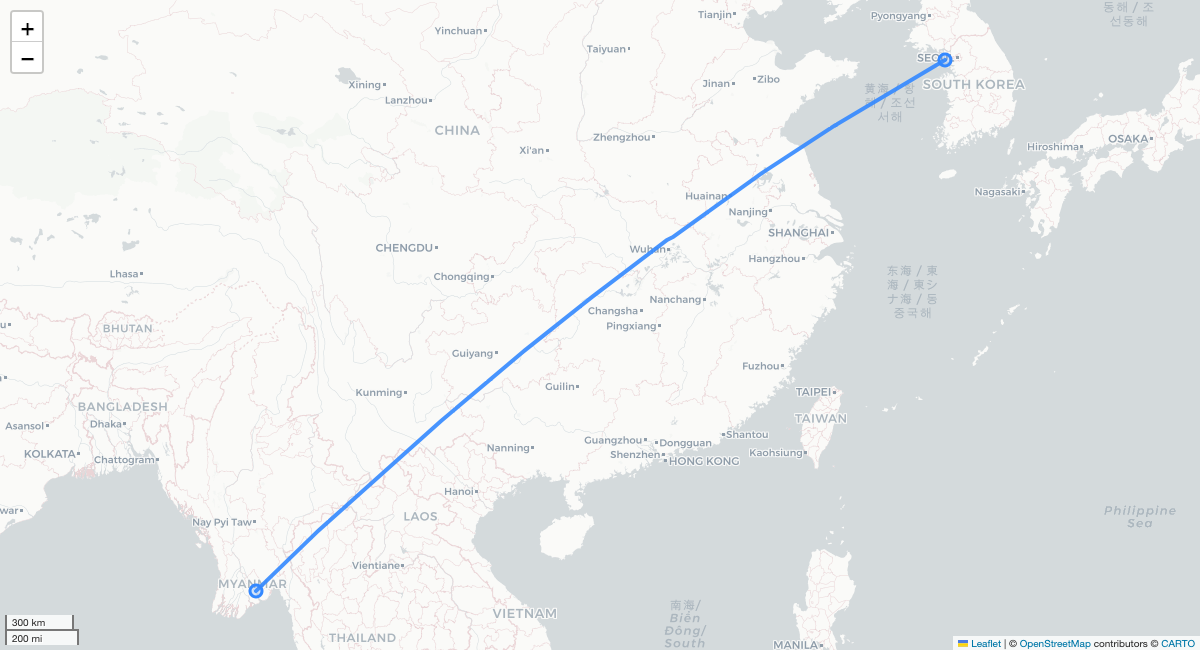 8M801 RGN-ICN 항로 지도