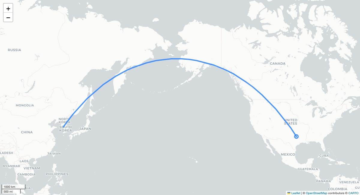 AA281 DFW-ICN 항로 지도