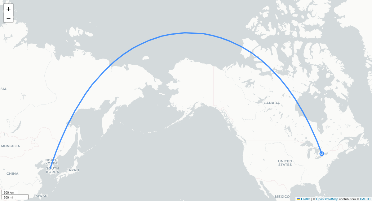 AC61 YYZ-ICN 항로 지도