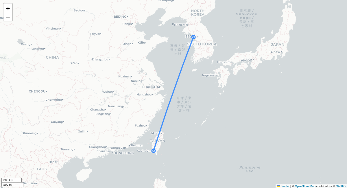 BR146 KHH-ICN 항로 지도