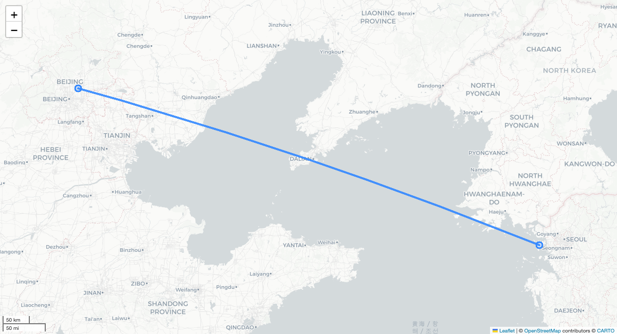 CA136 ICN-PEK 항로 지도