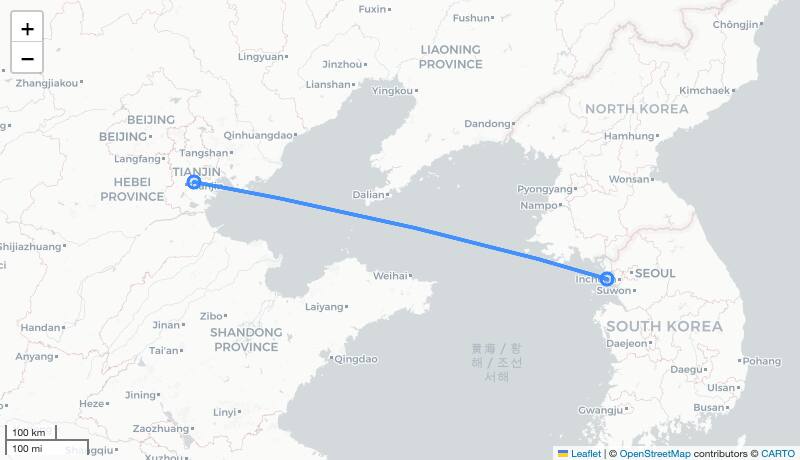 CA171 TSN-ICN 항로 지도