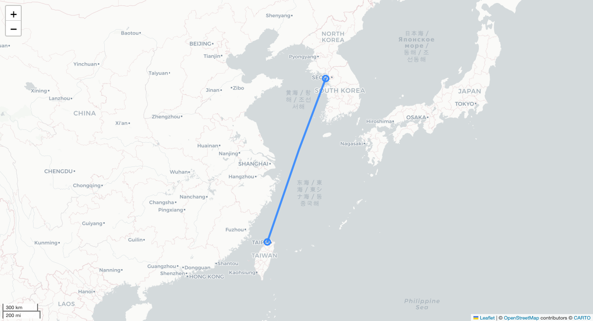 CI160 TPE-ICN 항로 지도