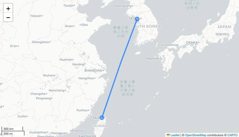 CI162 TPE-ICN 항로 지도