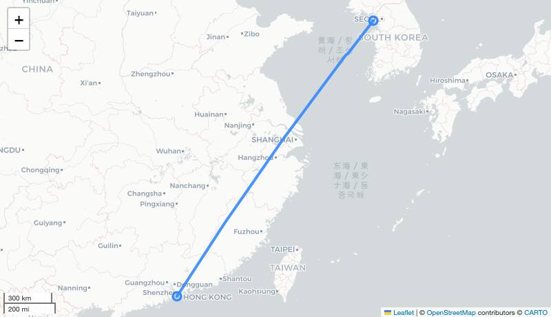 CX411 ICN-HKG 항로 지도