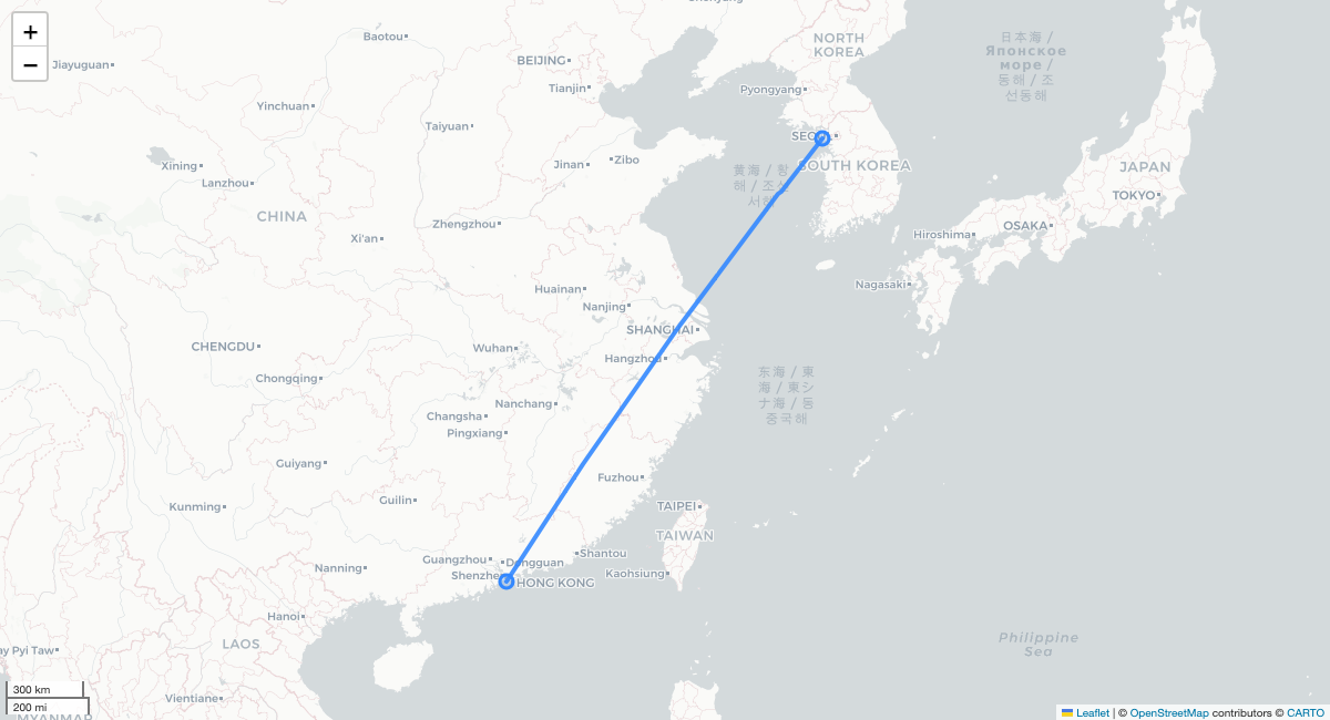 CX411 ICN-HKG 항로 지도