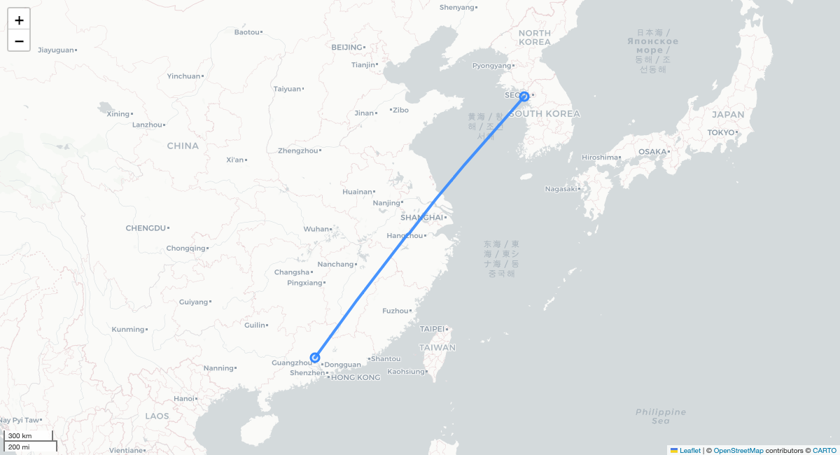 CZ3061 CAN-ICN 항로 지도