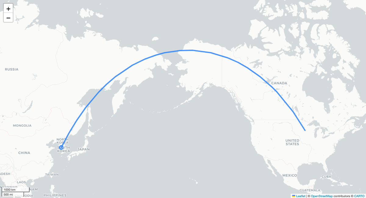DL170 ICN-MSP 항로 지도