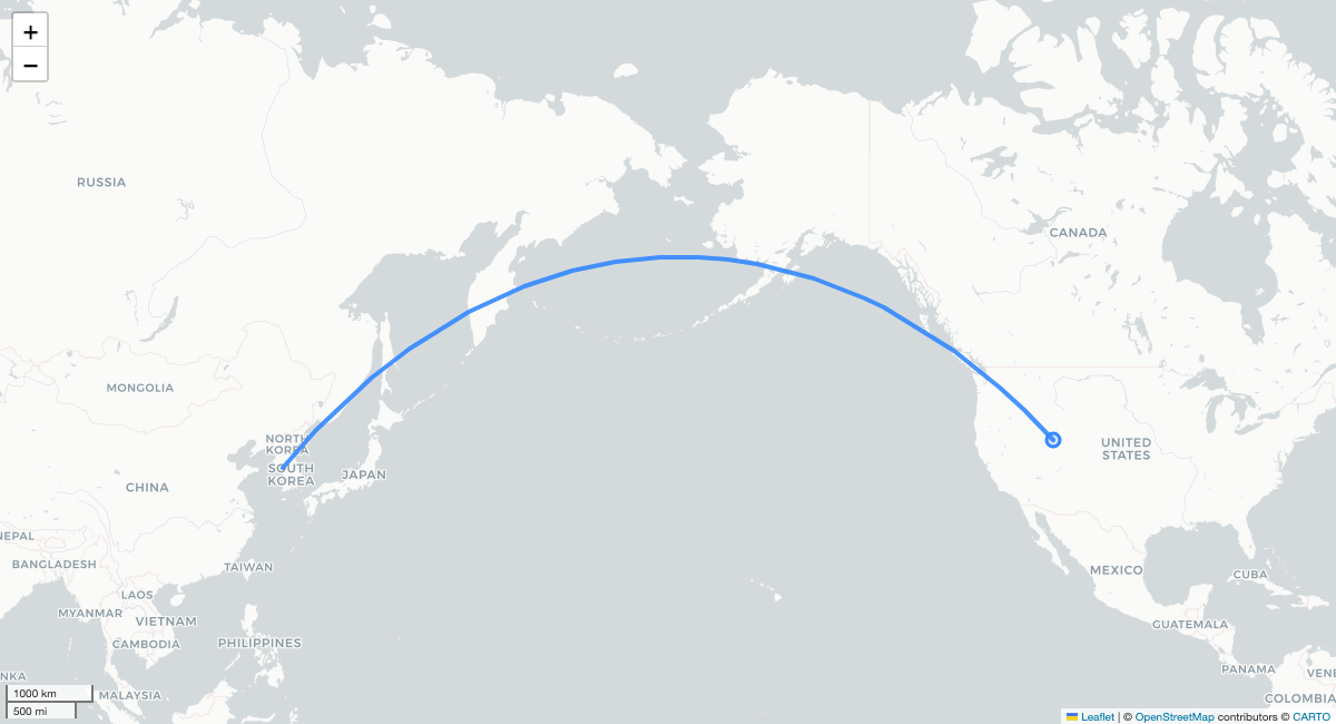 DL173 SLC-ICN 항로 지도