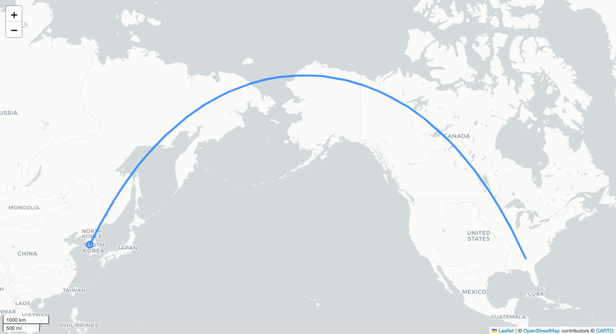 DL188 ICN-ATL 항로 지도