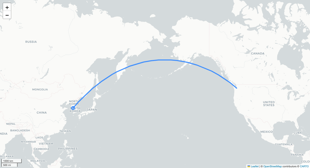 DL196 ICN-SEA 항로 지도