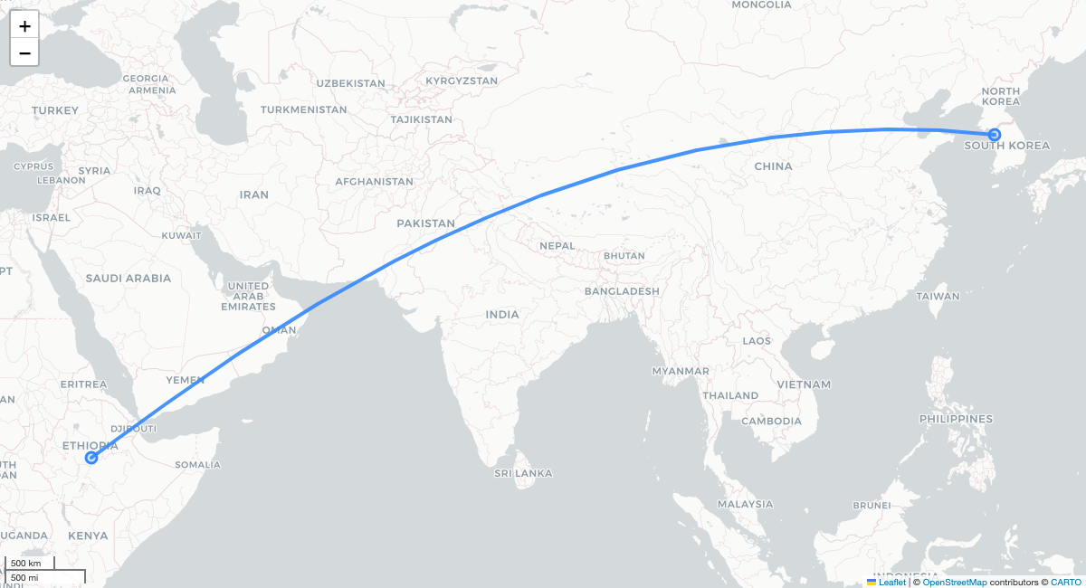 ET672 ADD-ICN 항로 지도