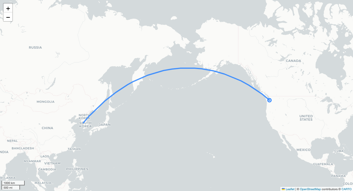 HA871 SEA-ICN 항로 지도