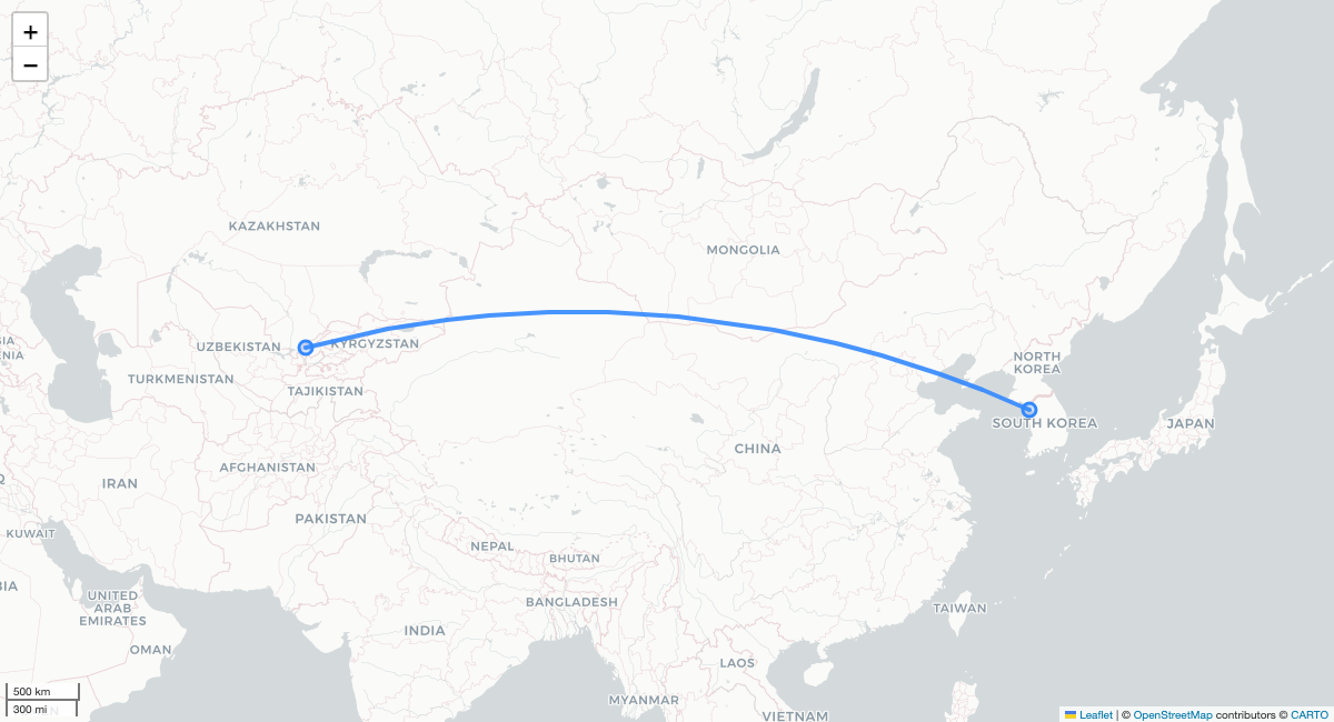 HH822 ICN-TAS 항로 지도