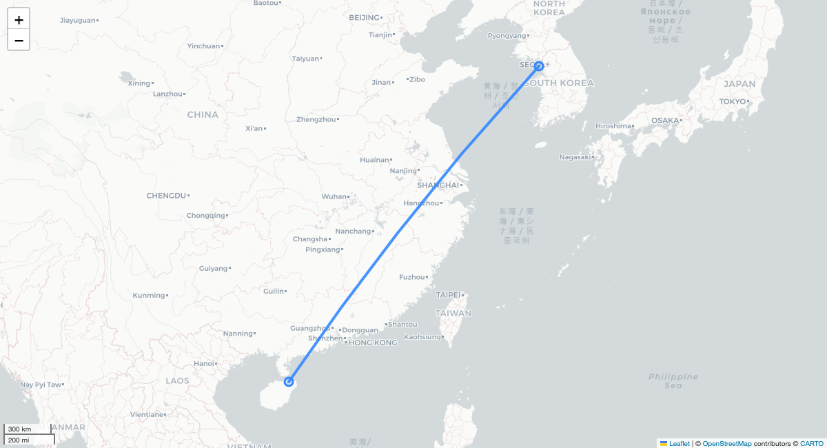 HU449 HAK-ICN 항로 지도