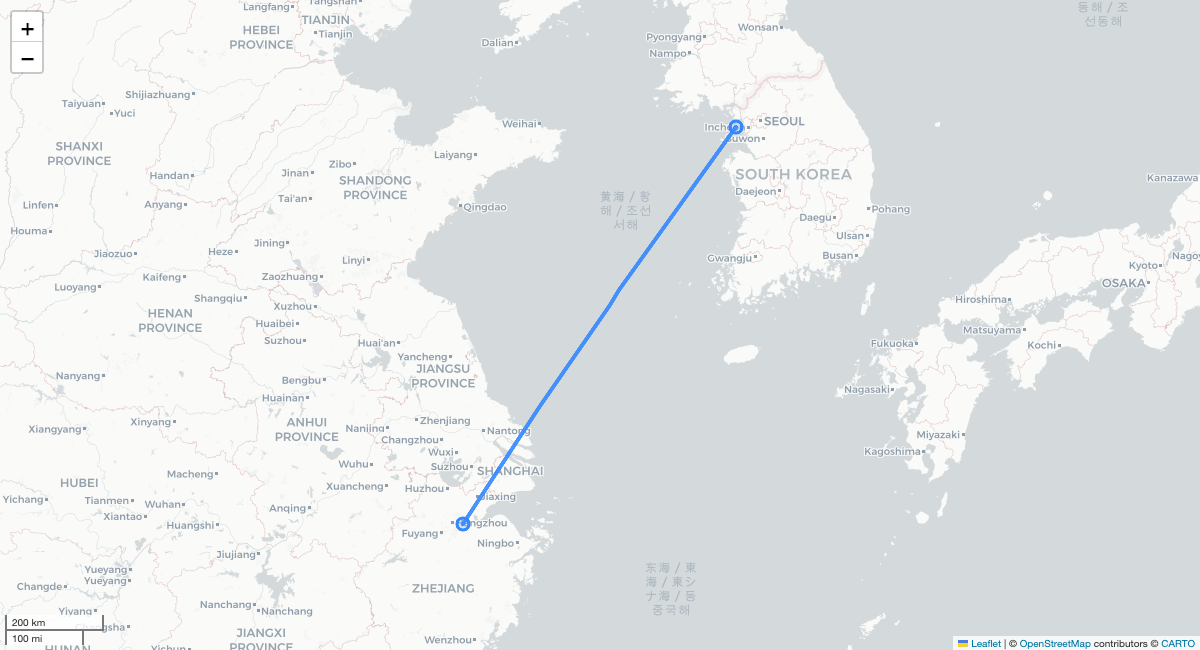 KE107 ICN-HGH 항로 지도