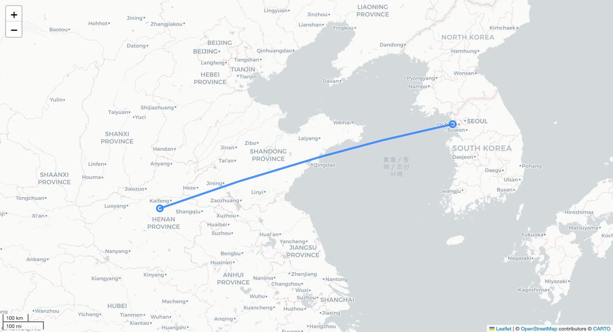 KE133 ICN-CGO 항로 지도