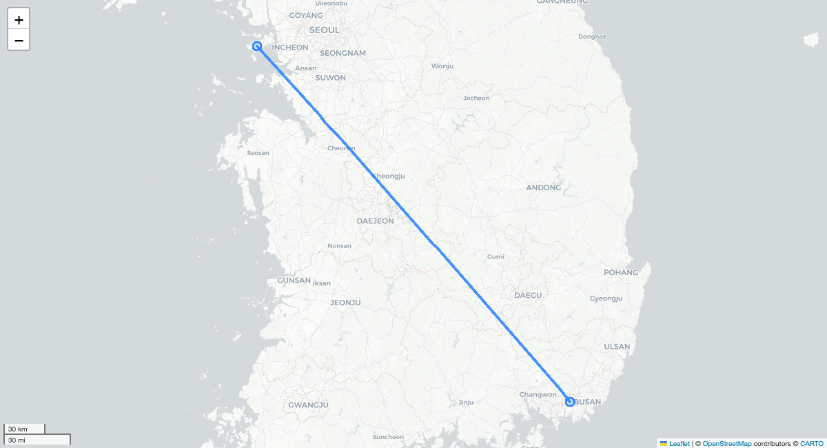 KE1404 PUS-ICN 항로 지도