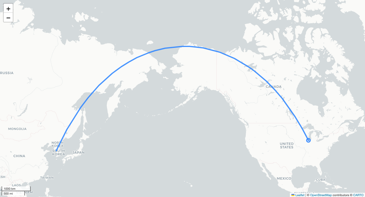 KE232 ORD-ICN 항로 지도