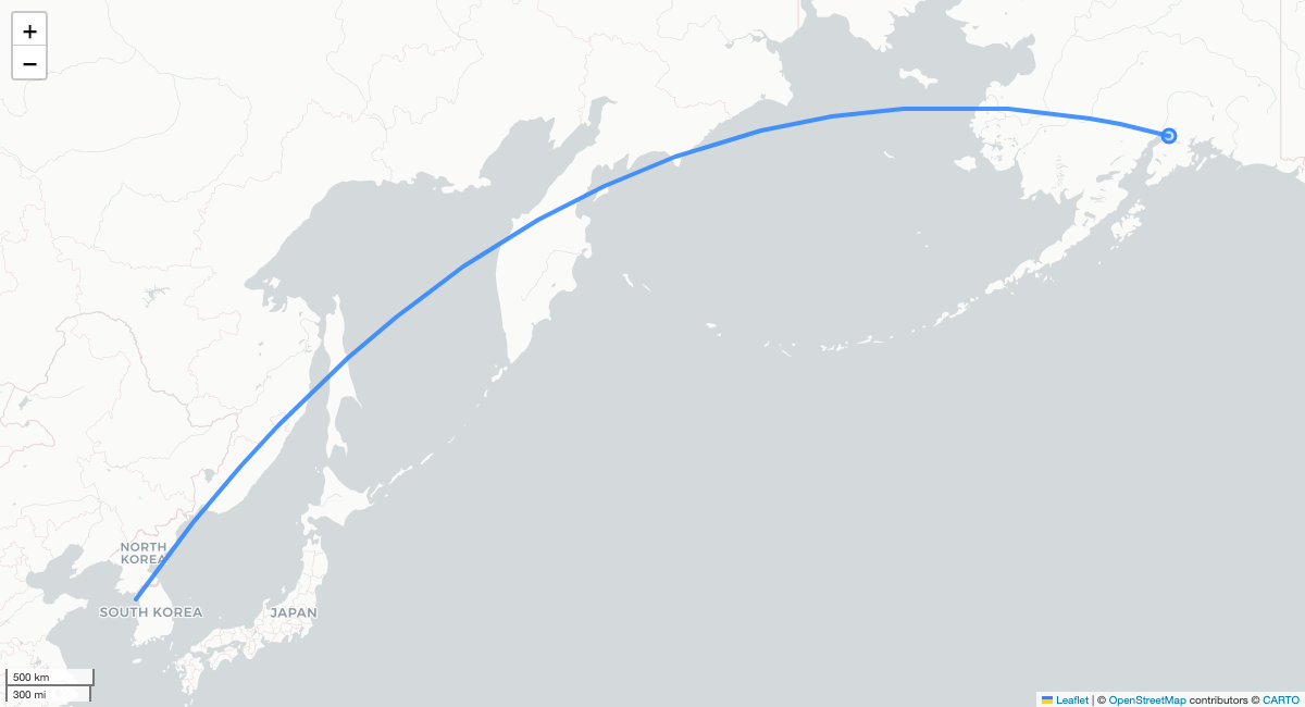 KE250 ANC-ICN 항로 지도