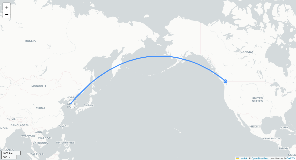 KE278 YVR-ICN 항로 지도