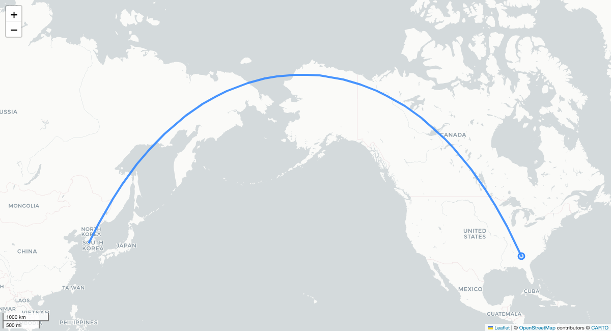 KE36 ATL-ICN 항로 지도