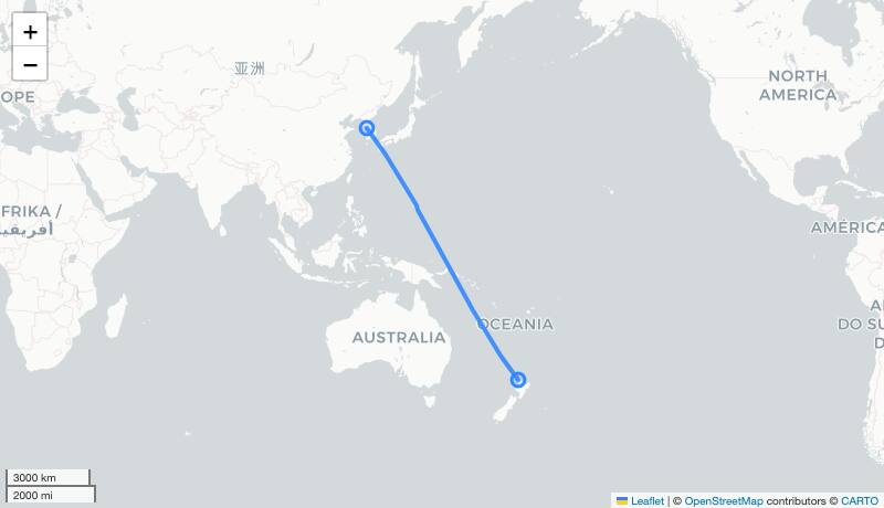 KE411 ICN-AKL 항로 지도