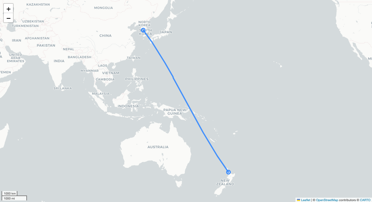 KE412 AKL-ICN 항로 지도
