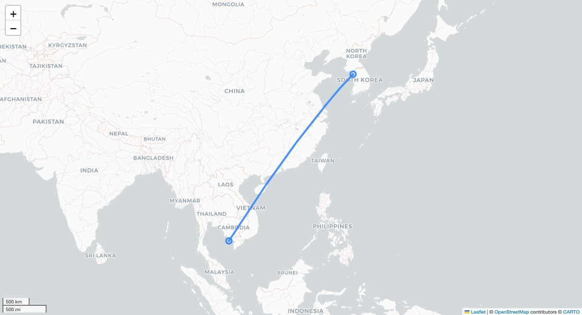 KE483 ICN-PQC 항로 지도