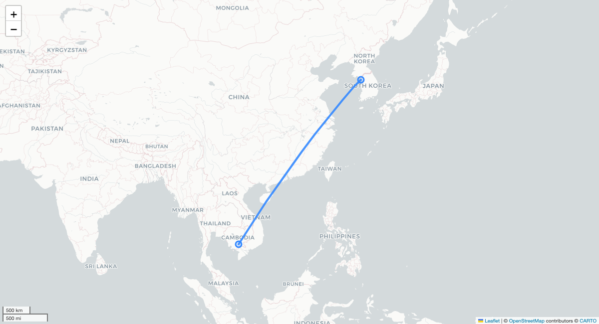 KE689 ICN-KTI 항로 지도