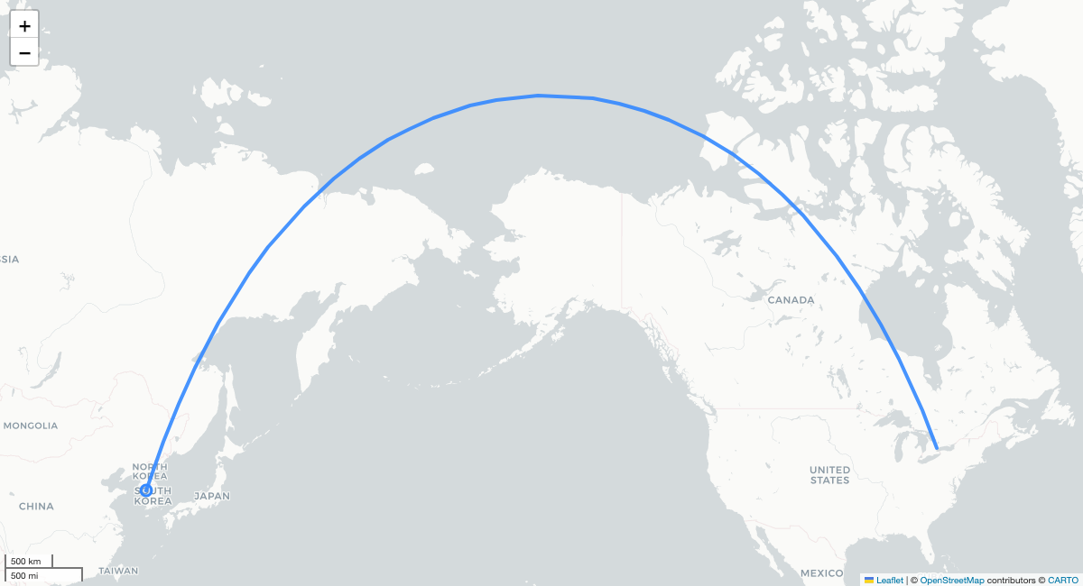 KE77 ICN-YYZ 항로 지도