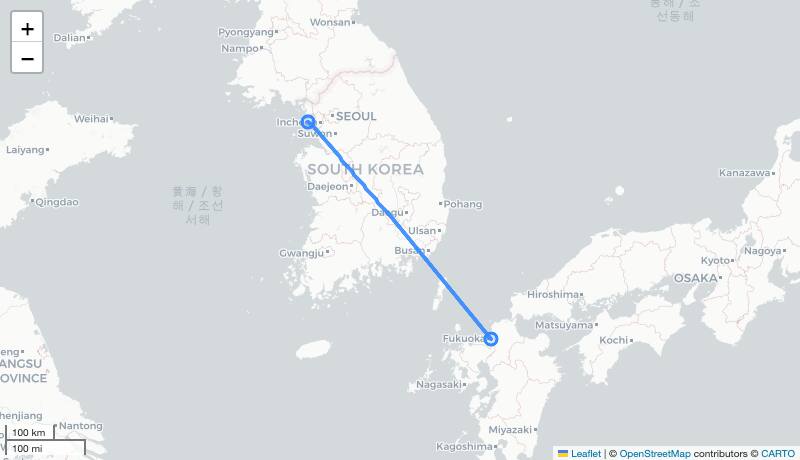 KE791 ICN-FUK 항로 지도