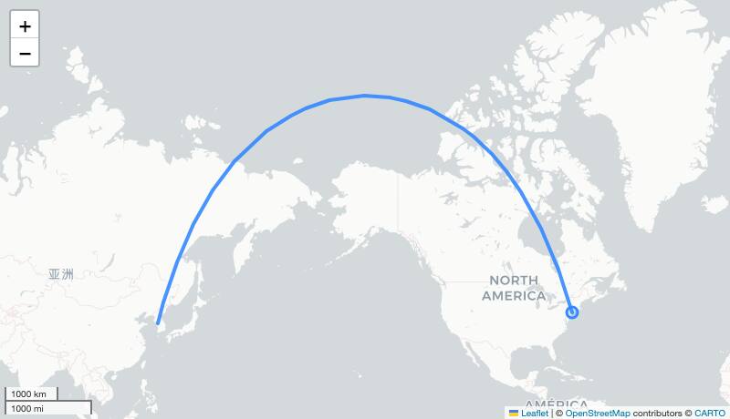 KE8082 JFK-ICN 항로 지도