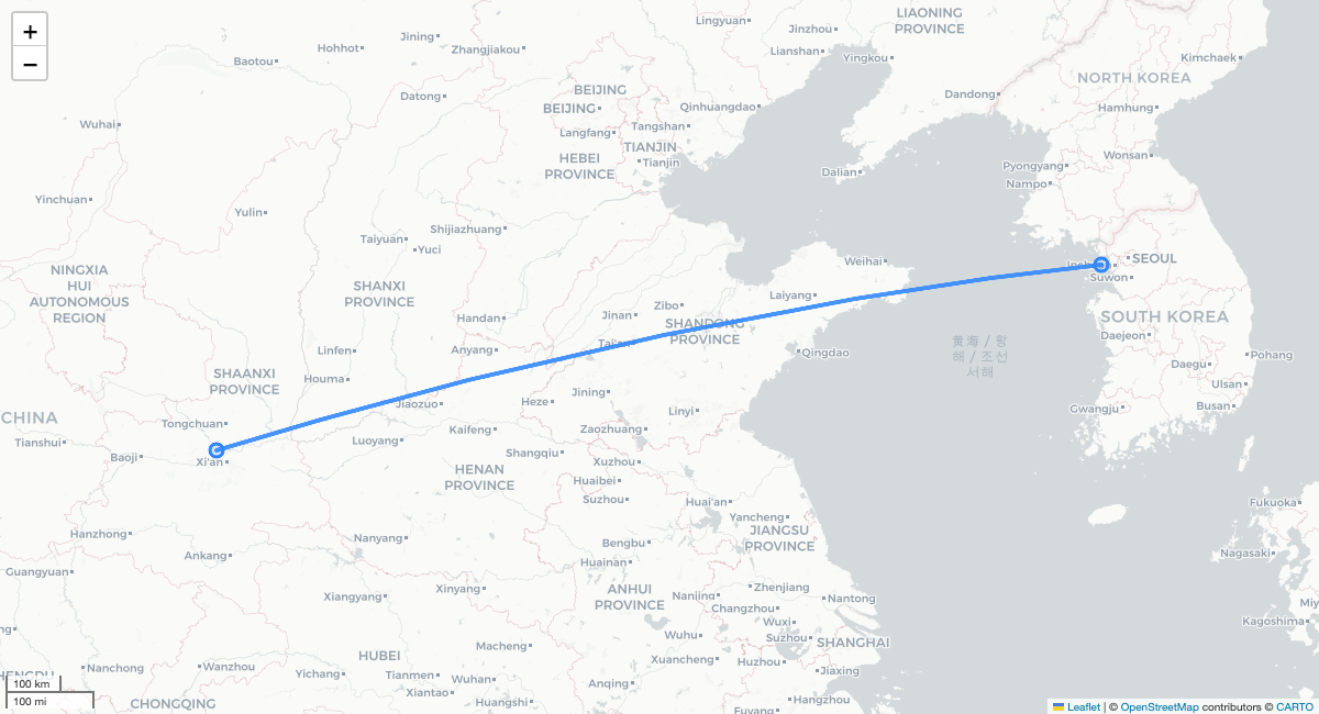 KE812 XIY-ICN 항로 지도