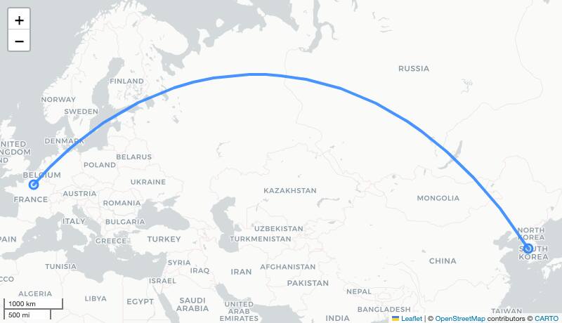 KE902 CDG-ICN 항로 지도