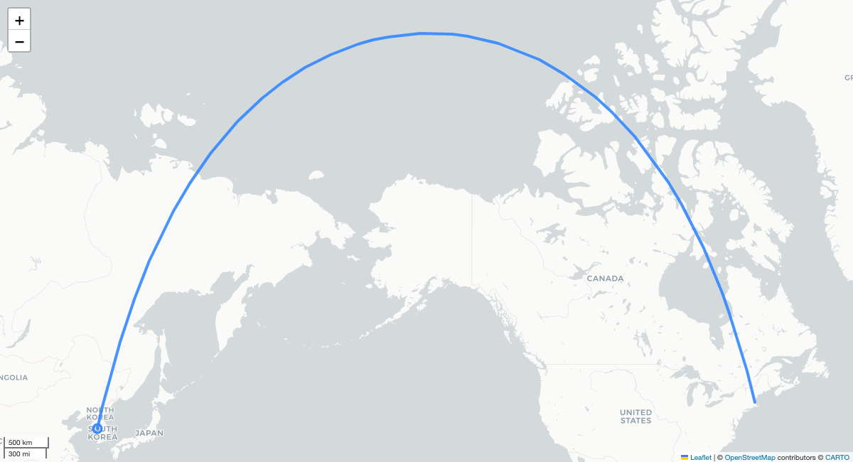 KE91 ICN-BOS 항로 지도