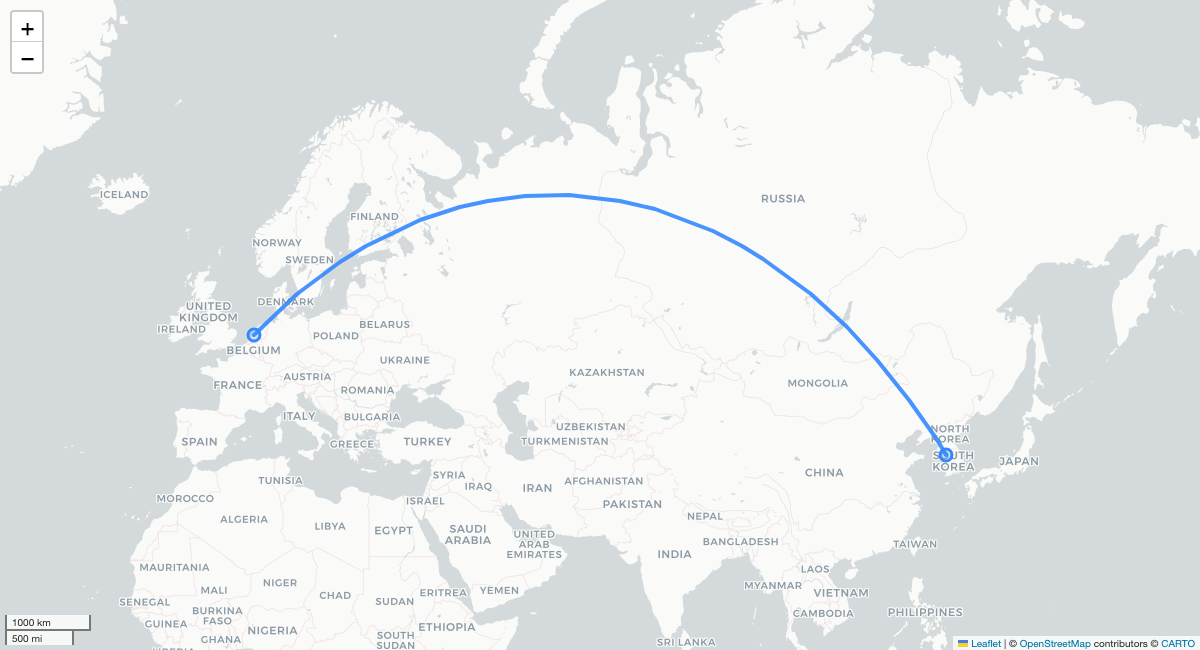 KL856 ICN-AMS 항로 지도