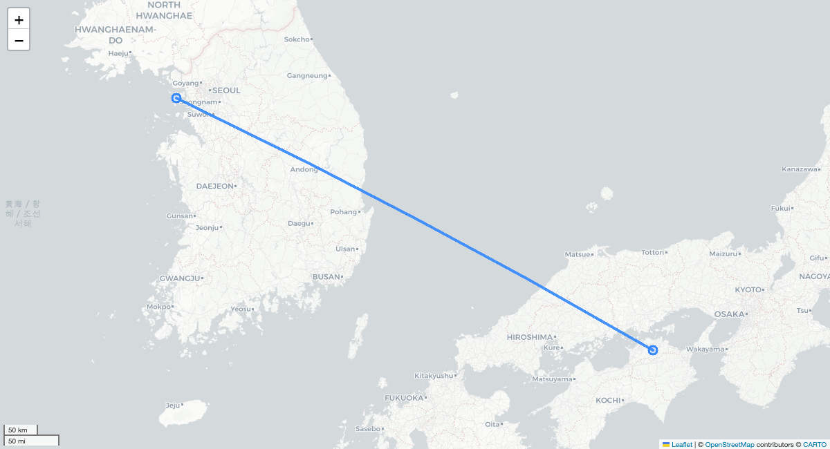 LJ359 ICN-TAK 항로 지도