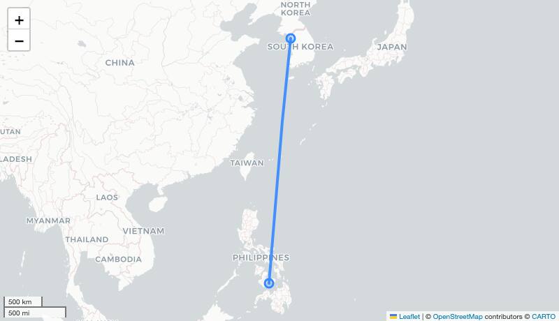 LJ43 ICN-TAG 항로 지도