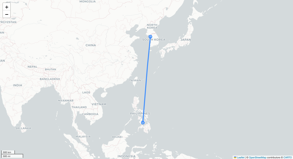 LJ46 TAG-ICN 항로 지도