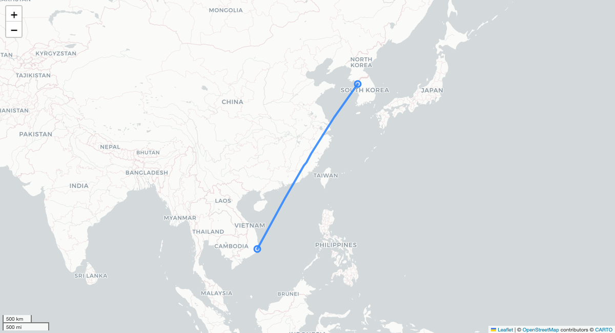 LJ90 CXR-ICN 항로 지도
