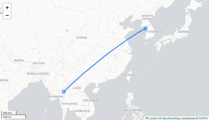 LJ9 ICN-CNX 항로 지도